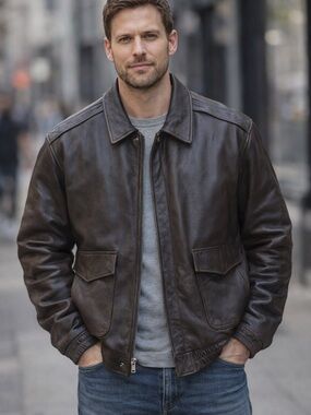 Wilson Leather Vintage Air Force Bomber Leather Brown Jacket Size XL